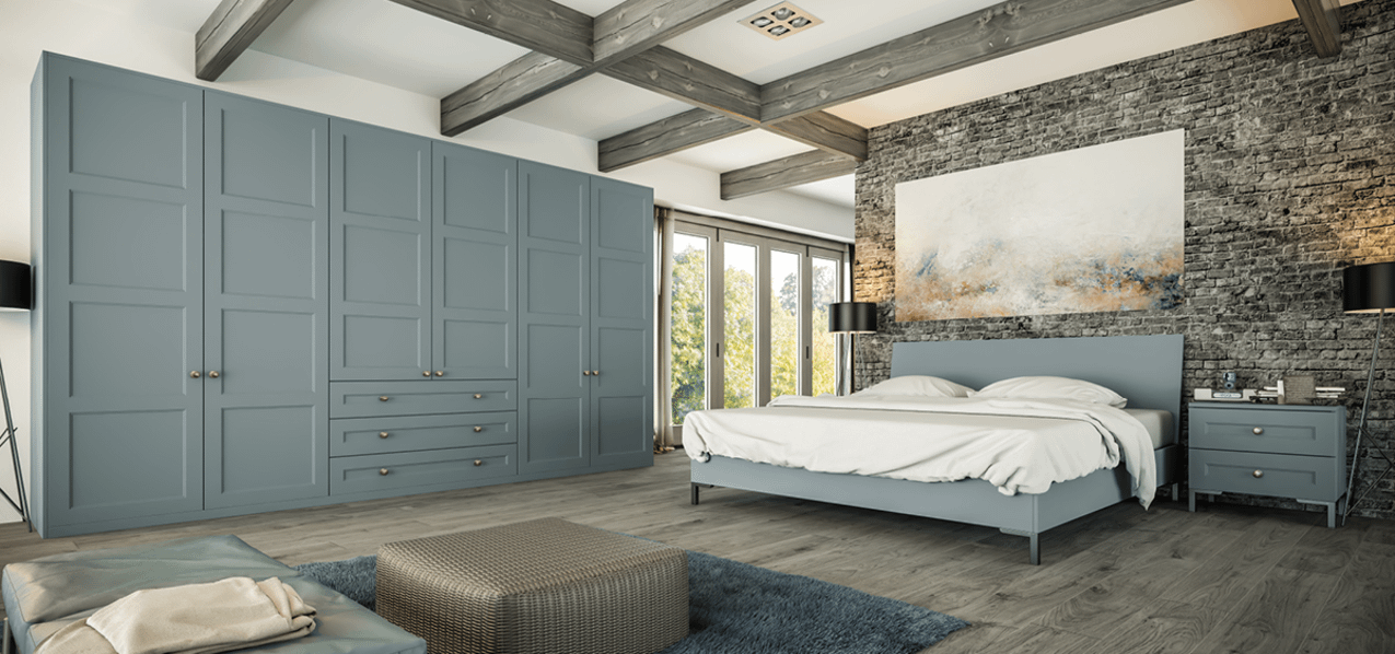 denim blue shaker bedroom