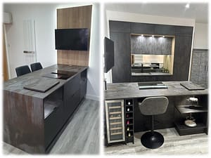 Dekton fitted kitchen with downdraft hob