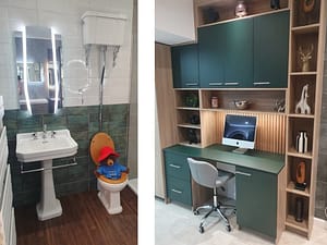 Green bathroom and home office